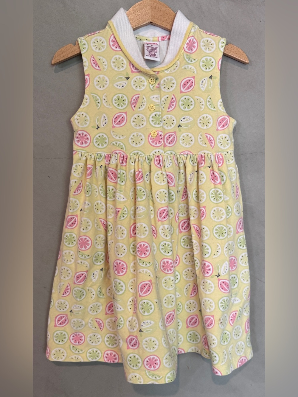 Vintage Y2K Gymboree Yellow Citrus Print Sleeveless Dress with Collar size 4